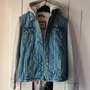 ABERCROMBIE KIDS BLUE JEANS QUILTED HOODIE JACKET SIZE 15/16 LIKE NEW